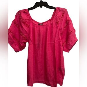 Unique Spectrum Hot Pink Short Sleeve Lace Crochet Top